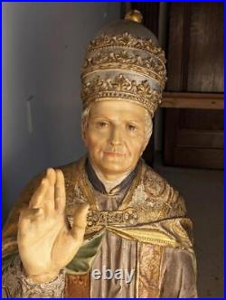 59 Religious Antique Painted Oak Wood Statue/Sculpture of Kneeling Pope Pius X