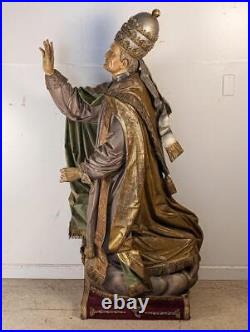 59 Religious Antique Painted Oak Wood Statue/Sculpture of Kneeling Pope Pius X