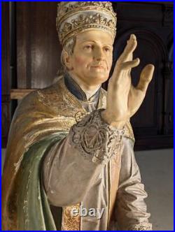 59 Religious Antique Painted Oak Wood Statue/Sculpture of Kneeling Pope Pius X