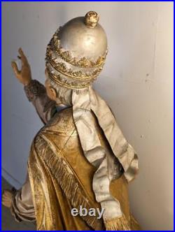 59 Religious Antique Painted Oak Wood Statue/Sculpture of Kneeling Pope Pius X