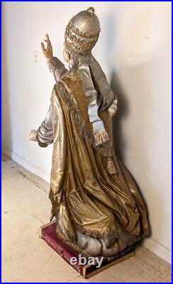 59 Religious Antique Painted Oak Wood Statue/Sculpture of Kneeling Pope Pius X