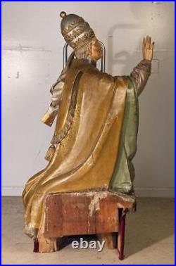 59 Religious Antique Painted Oak Wood Statue/Sculpture of Kneeling Pope Pius X