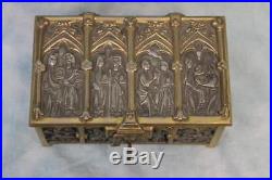 6 Antique Grand Bronze Casket Cathedral Jewelry Box Bronze German Religious