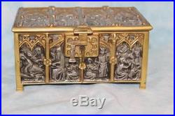 6 Antique Grand Bronze Casket Cathedral Jewelry Box Bronze German Religious