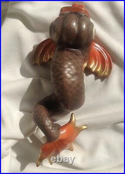 8.5 Antique Herend Porcelain Mythological Gold Fish Figure Stamped Hungarian