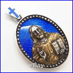 84 Silver Antique Europe Pavel Ovchinnikov Guilloche Religious Jesus Pendant