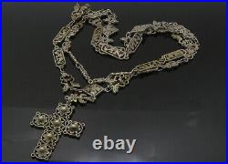 925 Silver Vintage Antique Heavy Religious Cross Chain Necklace NE3589