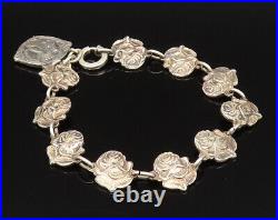 925 Silver Vintage Antique Religious Rose Flower & Saints Bracelet BT9489