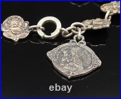 925 Silver Vintage Antique Religious Rose Flower & Saints Bracelet BT9489