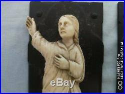 A Pair Of 19th Century Bovine Carved Religious Figures On Plaques