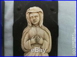 A Pair Of 19th Century Bovine Carved Religious Figures On Plaques