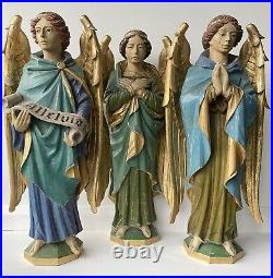 A Trio Of Carved Oak Angel Figures Gothic Revival Pugin Religious Church Statue