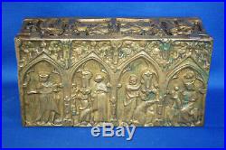 A rare antique Victorian brass gothic, medieval, church, religious casket