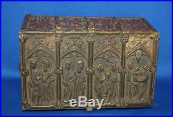 A rare antique Victorian bronze gothic, medieval, church, religious casket