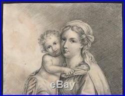 AFTER OLD MASTER MADONNA & CHILD Antique Pencil Drawing c1815
