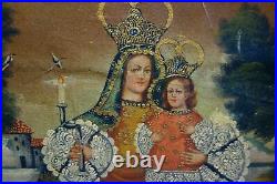 ANTIQUE 17c SPANISH COLONIAL CUZCO SCHOOL MADONNA AND CHILD OIL PAINTING