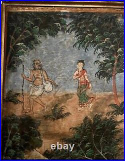 ANTIQUE 1800's TIBETAN Thangka PAINTING Asian Buddhist Religious Art