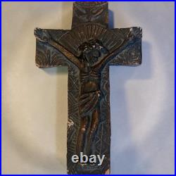 ANTIQUE 18th C. RELIGIOUS RELIC CRUCIFIX POTTERY CROSS