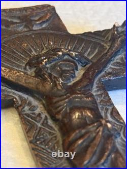 ANTIQUE 18th C. RELIGIOUS RELIC CRUCIFIX POTTERY CROSS
