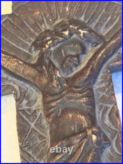 ANTIQUE 18th C. RELIGIOUS RELIC CRUCIFIX POTTERY CROSS