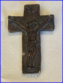 ANTIQUE 18th C. RELIGIOUS RELIC CRUCIFIX POTTERY CROSS