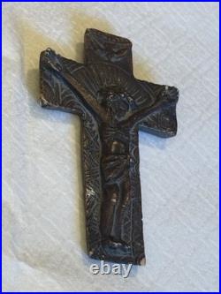 ANTIQUE 18th C. RELIGIOUS RELIC CRUCIFIX POTTERY CROSS
