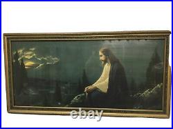 ANTIQUE 30's 33 X 16 CHRIST ON THE MOUNT of OLIVES by GIOVANNI RELIGIOUS Framed