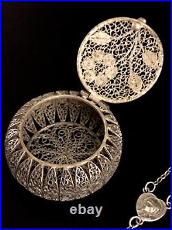 ANTIQUE 75 YR OLD EURO SILVER FILIGREE ROSARY & HINGED FILIGEE BOX 26gm 15L