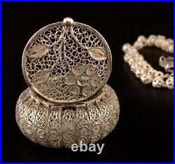 ANTIQUE 75 YR OLD EURO SILVER FILIGREE ROSARY & HINGED FILIGEE BOX 26gm 15L