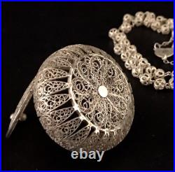 ANTIQUE 75 YR OLD EURO SILVER FILIGREE ROSARY & HINGED FILIGEE BOX 26gm 15L