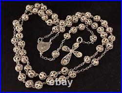 ANTIQUE 75 YR OLD EURO SILVER FILIGREE ROSARY & HINGED FILIGEE BOX 26gm 15L