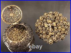 ANTIQUE 800 STERLING SILVER VERMEIL FILIGREE ROSARY & HINGED BOX 20 gm 14 L