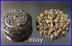 ANTIQUE 800 STERLING SILVER VERMEIL FILIGREE ROSARY & HINGED BOX 20 gm 14 L