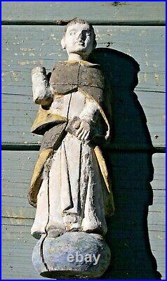 ANTIQUE CARVED WOOD POLYCHROME SANTOS Religious Folk Art Statue Saint #5