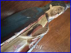 ANTIQUE CARVED WOOD RELIGIOUS STATUE 9 x 3 x 3 INCHES