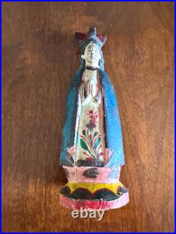 ANTIQUE CARVED WOOD RELIGIOUS STATUE 9 x 3 x 3 INCHES