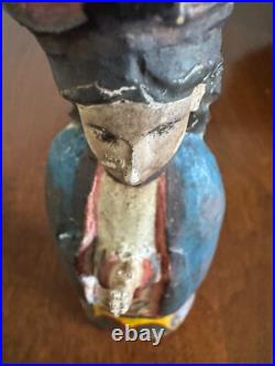 ANTIQUE CARVED WOOD RELIGIOUS STATUE 9 x 3 x 3 INCHES