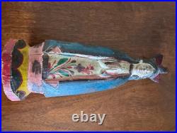 ANTIQUE CARVED WOOD RELIGIOUS STATUE 9 x 3 x 3 INCHES