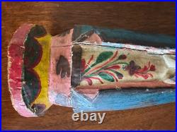 ANTIQUE CARVED WOOD RELIGIOUS STATUE 9 x 3 x 3 INCHES