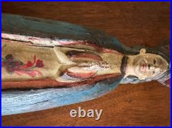 ANTIQUE CARVED WOOD RELIGIOUS STATUE 9 x 3 x 3 INCHES