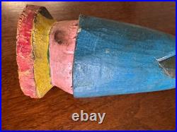 ANTIQUE CARVED WOOD RELIGIOUS STATUE 9 x 3 x 3 INCHES