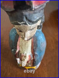 ANTIQUE CARVED WOOD RELIGIOUS STATUE 9 x 3 x 3 INCHES