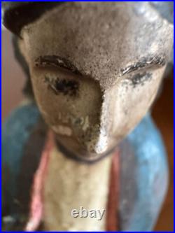 ANTIQUE CARVED WOOD RELIGIOUS STATUE 9 x 3 x 3 INCHES