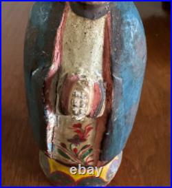 ANTIQUE CARVED WOOD RELIGIOUS STATUE 9 x 3 x 3 INCHES