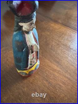 ANTIQUE CARVED WOOD RELIGIOUS STATUE 9 x 3 x 3 INCHES
