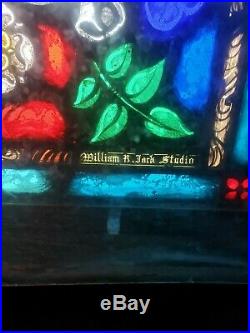 ANTIQUE CHURCH RELIGIOUS STAINED GLASS WINDOW ANNUNCIATION OF MARY with ST GABRIEL