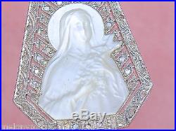 ANTIQUE DECO. 18ctw DIAMOND PEARL ST TERESE RELIGIOUS PENDANT NECKLACE 1920