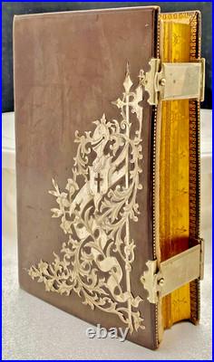 ANTIQUE'EUCOLOGIO ROMANO' BOOK (Spanish) SILVER CRUSADER ORNAMENT, GILDED EDGES