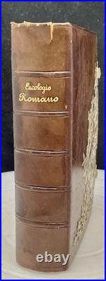 ANTIQUE'EUCOLOGIO ROMANO' BOOK (Spanish) SILVER CRUSADER ORNAMENT, GILDED EDGES