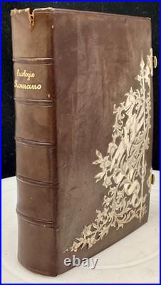 ANTIQUE'EUCOLOGIO ROMANO' BOOK (Spanish) SILVER CRUSADER ORNAMENT, GILDED EDGES